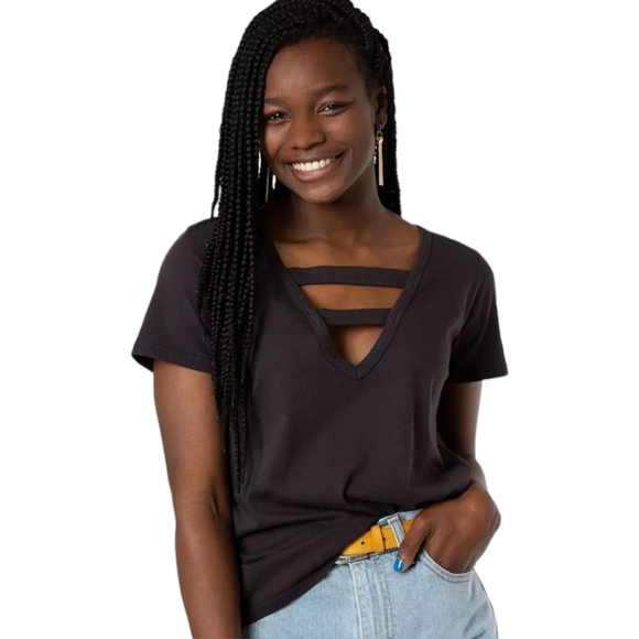 Buckle Gilded Intent Charcoal Ladder Neck Top Size Small - Picture 2 of 9